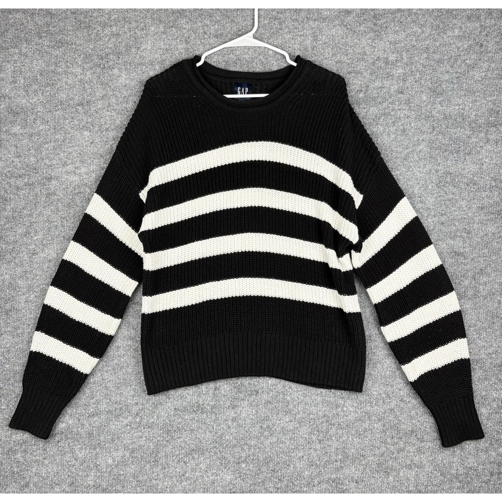 Gap 100% Cotton Shaker Knit Crewneck Sweater Womens Small Black Chunky Pullover